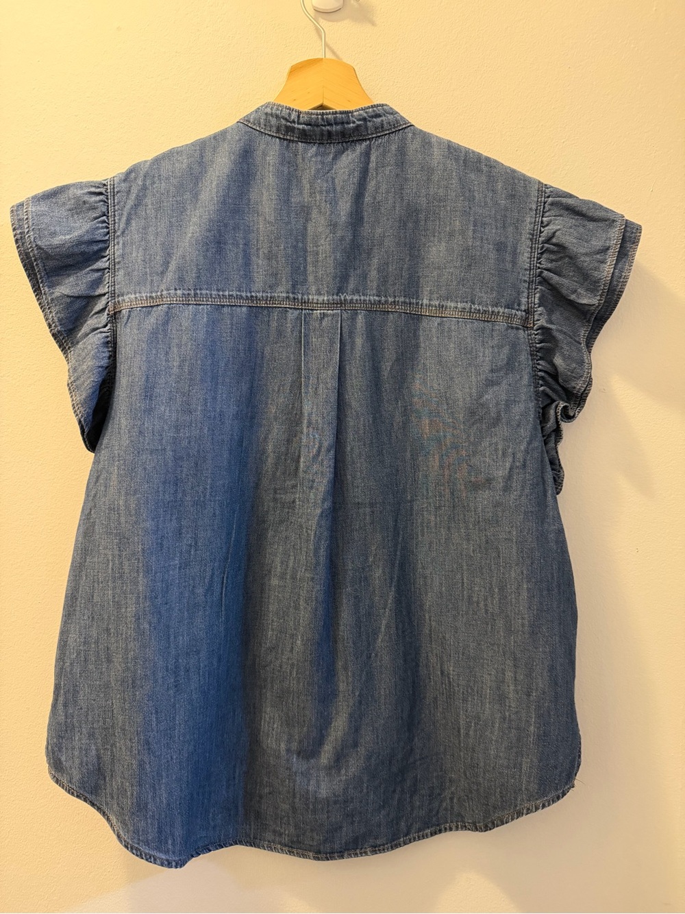 Chaps Woman’s Ruffle Denim Button-Front Top - Picture 2 of 2